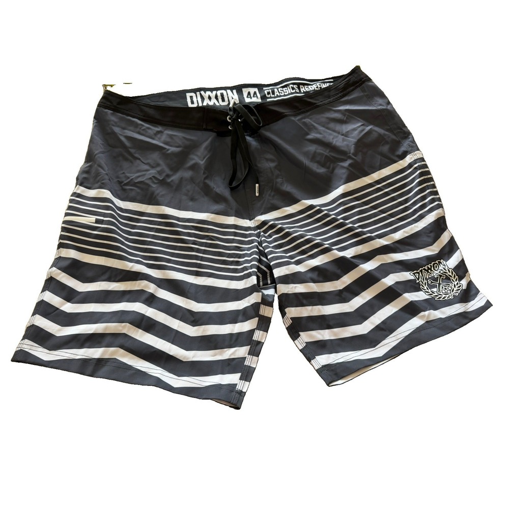 Dixxon Men's 44 Board Shorts Grey White Stripe Anchor Logo Classics Redefined